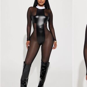 Costume nun Black Sheer Mesh Bodysuit